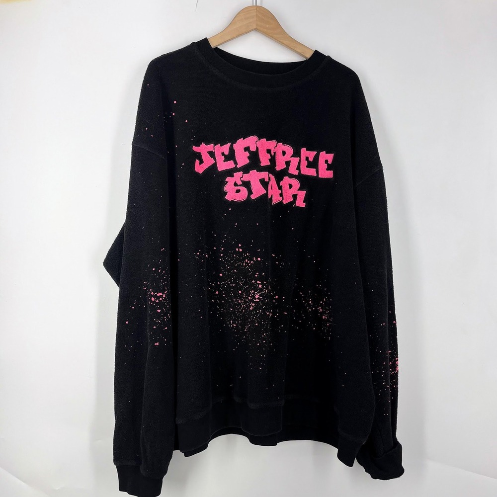 Jeffree Star Black Pink Splatter‎ Terry Cloth Oversized Sweatshirt Pullover